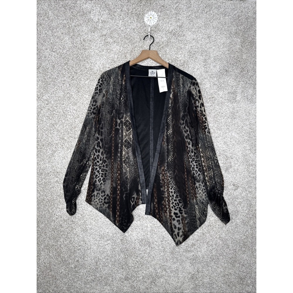 SW3 Bespoke Long‎ Sleeve Faux Leather Snake Print Cardigan - Medium